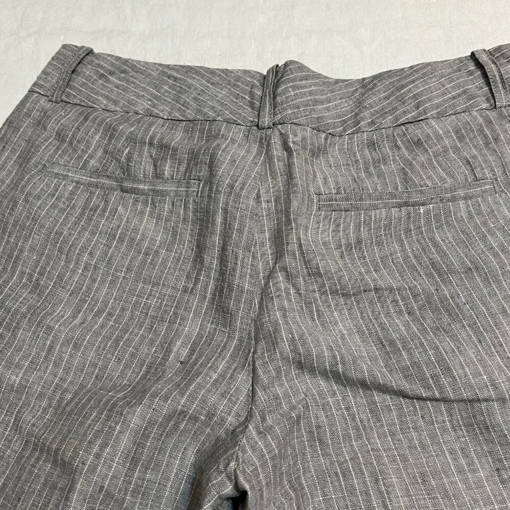 Banana Republic Martin Fit Linen Pants Women's Petite 4P Gray Wide Leg Career